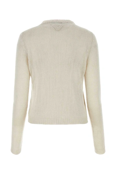 Prada Crew Neck Cashmere Sweater In White