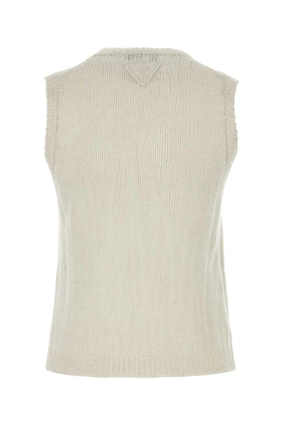 Prada Cashmere Knit Vest V Neck In White