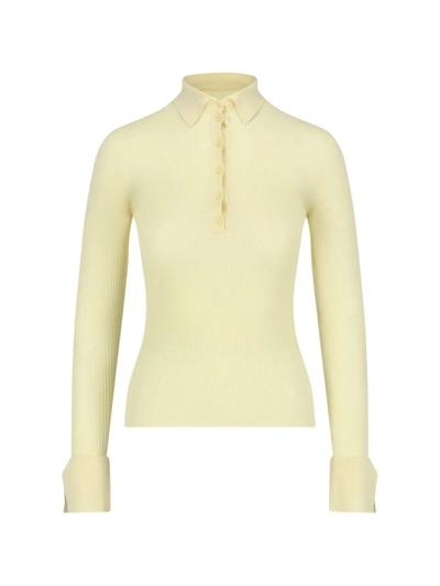 Sa Su Phi Ribbed Cashmere Blend Sweater With Polo Neck In Yellow
