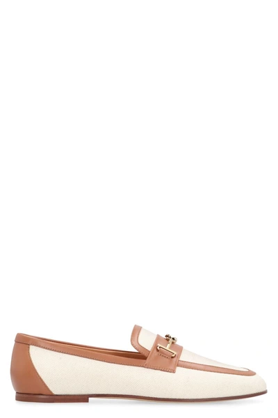 Shop Tod's Fabric Loafers In Ivory