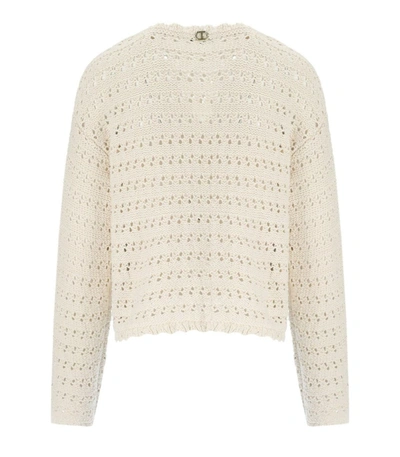 Shop Twinset Cream Macramé Jumper In Beige