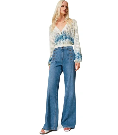 Shop Twinset Light Blue Flared Jeans With Buttons