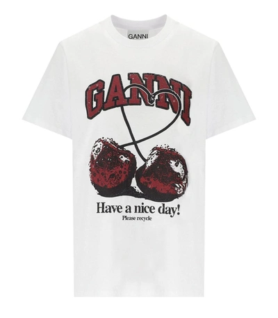 Shop Ganni Relaxed Cherry White T-shirt