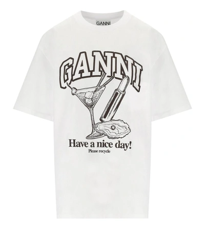 Shop Ganni Relaxed Cocktail White T-shirt