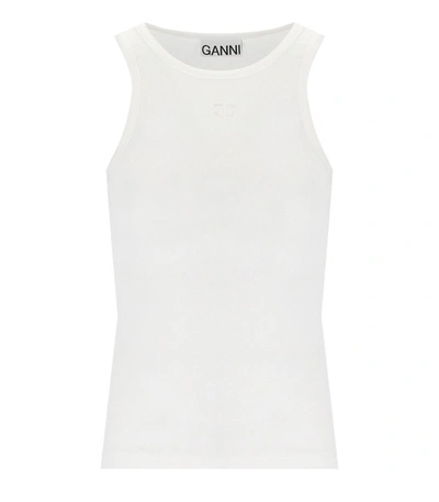 Shop Ganni White Ribbed Top