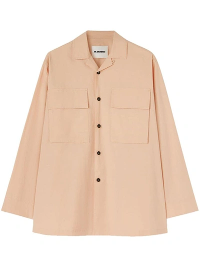 Shop Jil Sander Long-sleeved Overshirt With Patch Pockets In Pink