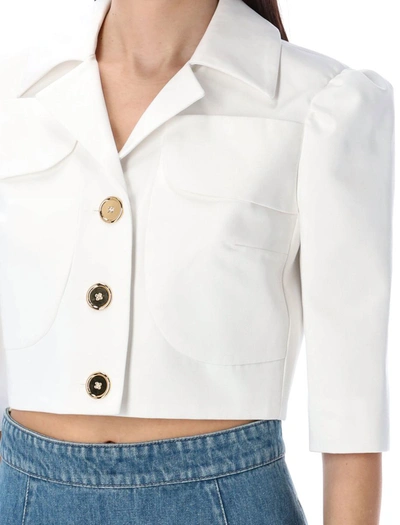 Shop Patou Short Sleeves Cotton Jacket In White