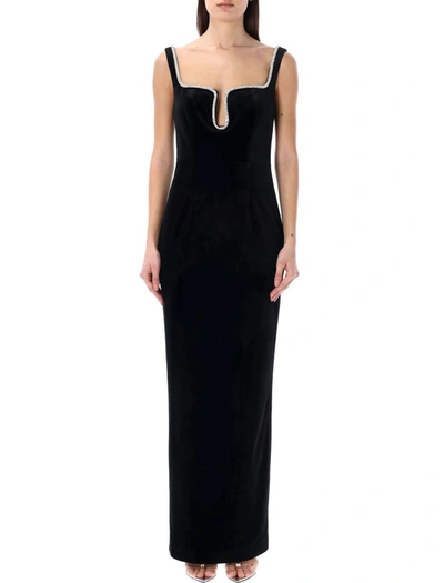 Shop Self-portrait Black Velvet Long Dress