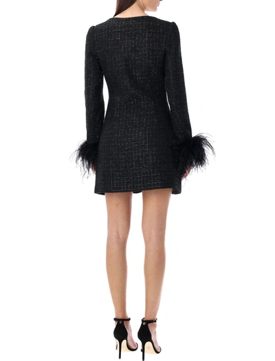 Shop Self-portrait Boucle Feather Mini Dress In Black