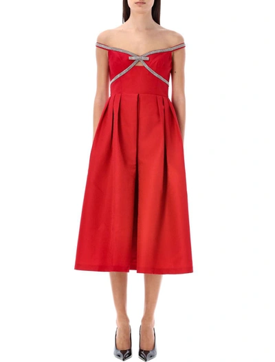 Shop Self-portrait Textured Diamante Midi Dress In Red
