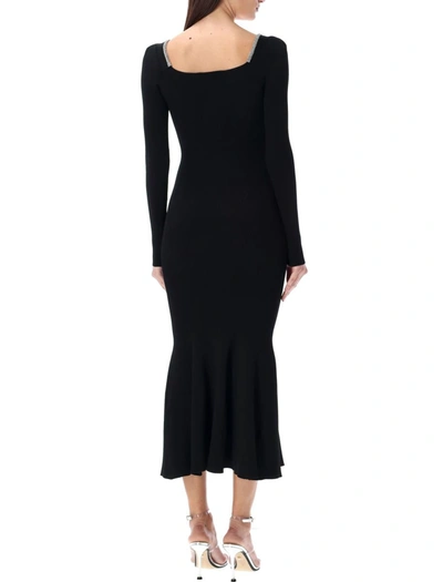 Shop Self-portrait Knit Diamante Trim Midi Dress In Black