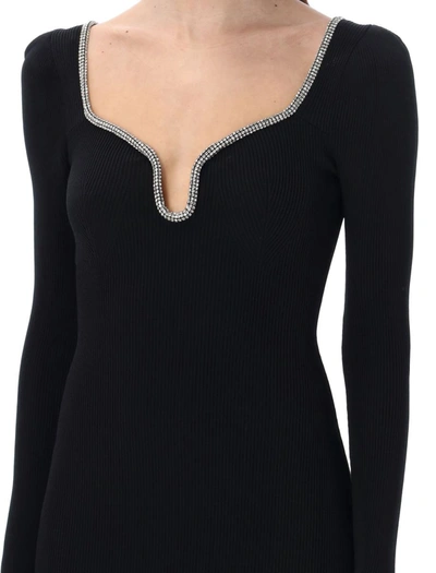 Shop Self-portrait Knit Diamante Trim Midi Dress In Black