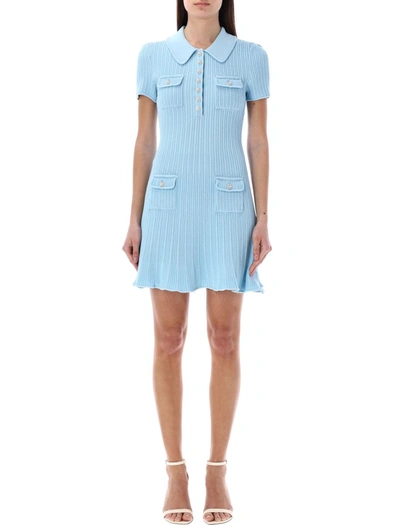 Shop Self-portrait Sequin Knit Mini Dress In Blue Light
