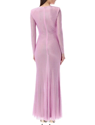 Shop Self-portrait Rhinstone Mesh Maxi Dress In Pink