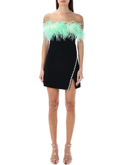 Shop Self-portrait Feather Mini Dress In Black