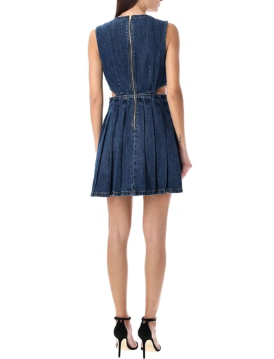 Shop Self-portrait Denim Cut-out Mini Dress In Blue Light