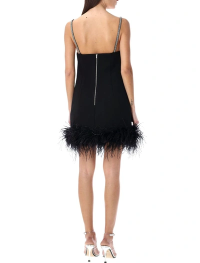 Shop Self-portrait Crepe Feather Swing Mini Dress In Black
