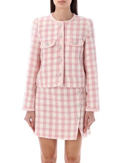 Shop Self-portrait Bouclé Mini Skirt In Pink Check