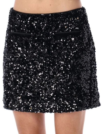 Shop Self-portrait Sequin Mini Skirt In Black