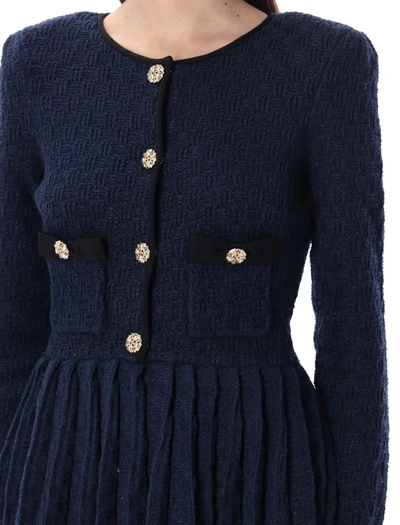 Shop Self-portrait Weave Knit Mini Dress In Navy