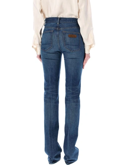 Shop Tom Ford Stone Washed Denim Flared Jeans In Mid Blue