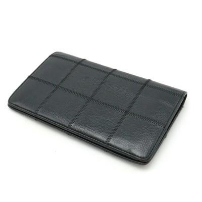 Pre-owned Chanel Chocolate Bar Black Leather Wallet  ()