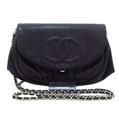 Pre-owned Chanel Half Moon Black Leather Wallet  ()