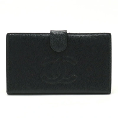 Pre-owned Chanel Logo Cc Black Leather Wallet  ()