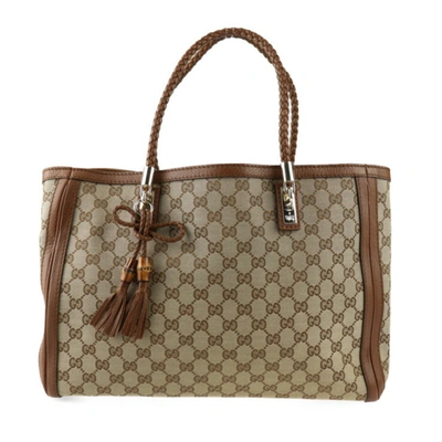 Shop Gucci Bella Beige Canvas Tote Bag ()