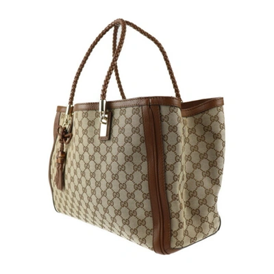 Shop Gucci Bella Beige Canvas Tote Bag ()