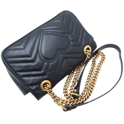 Shop Gucci Gg Marmont Black Leather Shoulder Bag ()