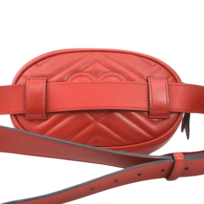 Shop Gucci Gg Marmont Red Leather Clutch Bag ()