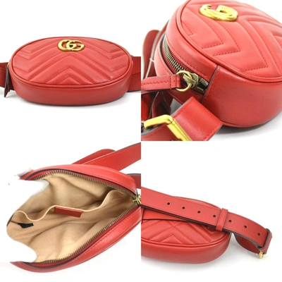 Shop Gucci Gg Marmont Red Leather Clutch Bag ()