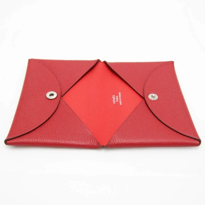 Shop Hermes Hermès Calvi Red Leather Wallet  ()