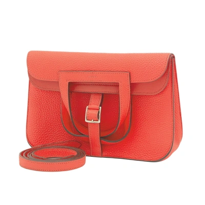Shop Hermes Hermès Halzan Orange Leather Shoulder Bag ()
