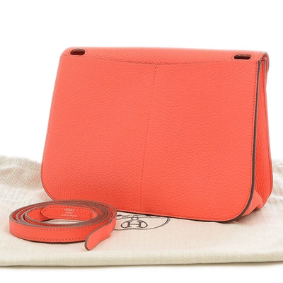Shop Hermes Hermès Halzan Orange Leather Shoulder Bag ()