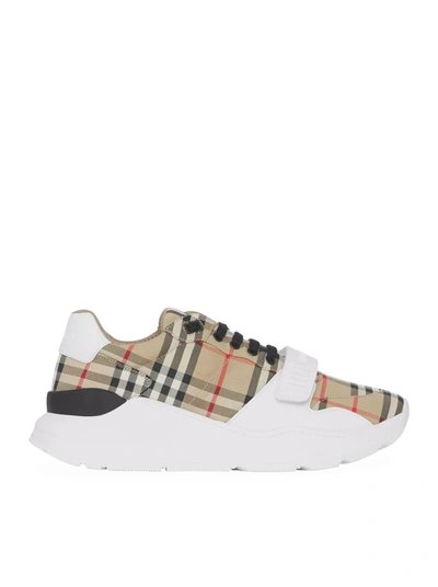 Shop Burberry Checked Sneakers In Nude & Neutrals