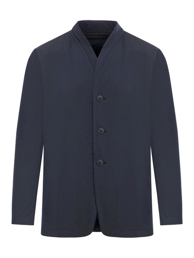 Shop Giorgio Armani Single-breasted Jacket In Cotton Blend In Blue