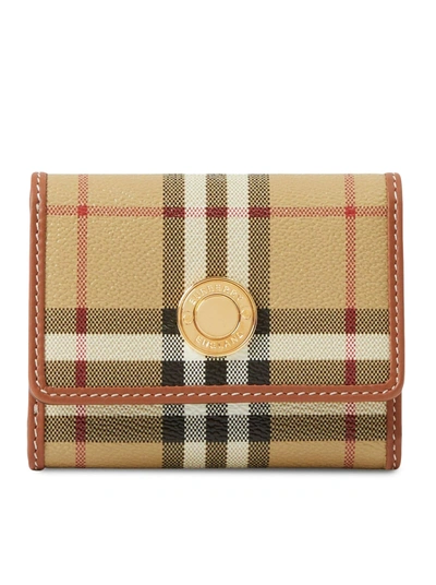 Shop Burberry Small Checked Leather Wallet In Nude & Neutrals
