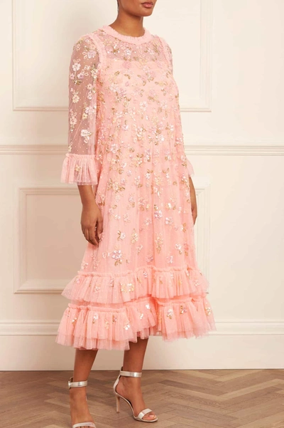 Shop Needle & Thread Sequin Bloom Gloss Ballerina Dress In Coral