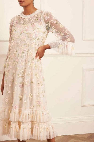 Shop Needle & Thread Sequin Bloom Gloss Ballerina Dress In Champagne