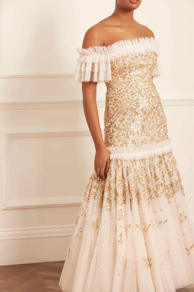 Shop Needle & Thread Regal Rose Off-shoulder Gown In Champagne