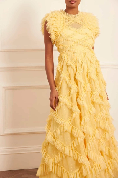Shop Needle & Thread Genevieve Ruffle Gown In Yellow