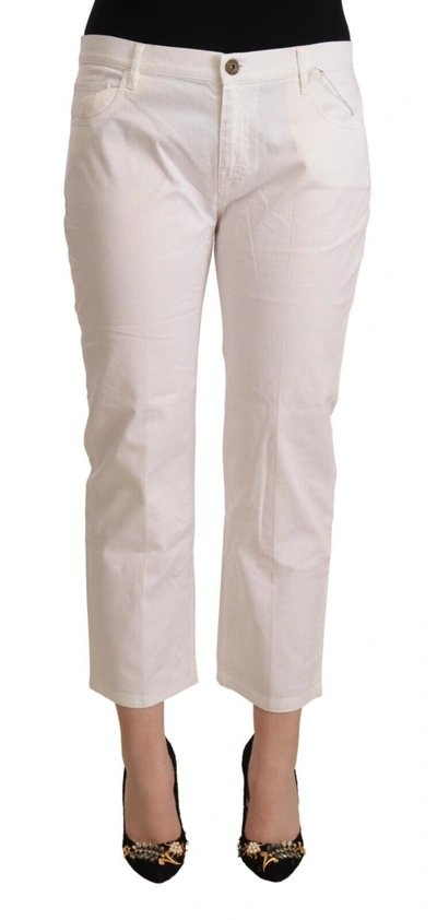 Shop L'autre Chose Cotton Mid Waist Cropped Blue Women's Jeans In White