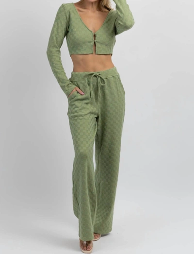 Shop Le Lis Checked + Knit Flare Pant Set In Olive In Green