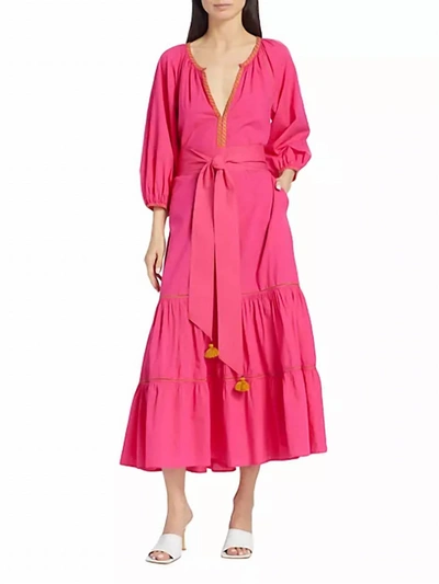 Shop Figue Johanna Embroidered Cotton Midi-dress In Raspberry In Multi