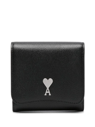 Shop Ami Alexandre Mattiussi Ami Paris Paris Paris Leather Wallet In Noir/argent Vibre