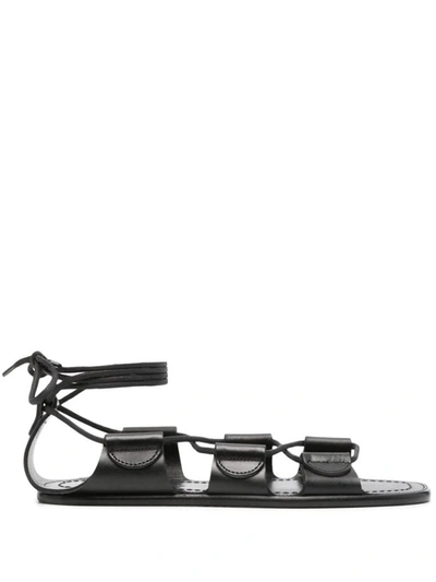Shop Maison Margiela Laced Leather Sandals In Black