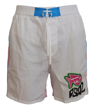 Shop Dsquared2 Dsqua² Pink Logo Print Men Beachwear Shorts Men's Swimwear In White
