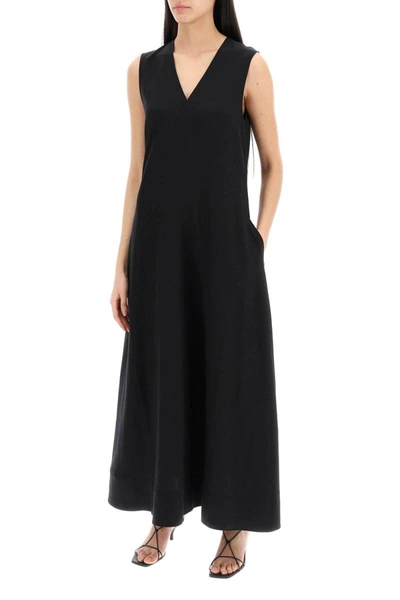 Shop Totême Toteme Maxi Flared Dress With V-neckline In Black